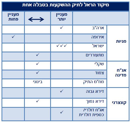 מיקוד הראל לתיק ההשקעות בטבלה אחת