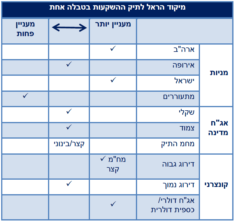 מיקוד הראל לתיק ההשקעות בטבלה אחת