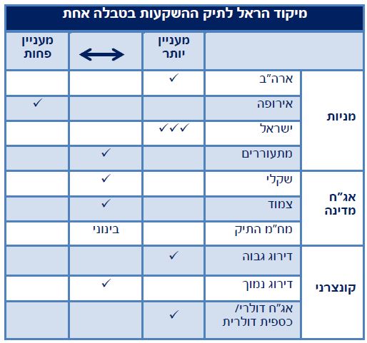 מיקוד הראל לתיק ההשקעות בטבלה אחת