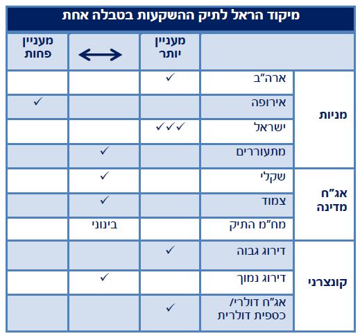 מיקוד הראל לתיק ההשקעות בטבלה אחת