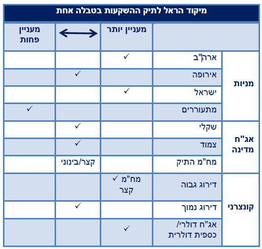 מיקוד הראל לתיק השקעות בטבלה אחת