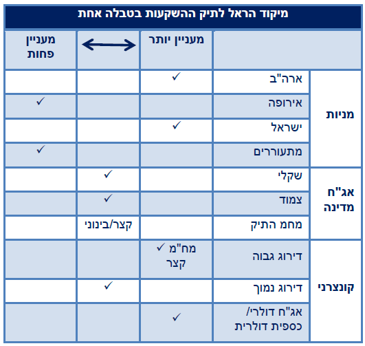 מיקוד הראל לתיק ההשקעות בטבלה אחת